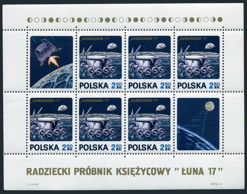 Poland 1850-1851 sheets,MNH.Michel 2122-2123 Bl.47-48 Apollo 15,Luna 17.1971.