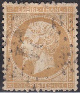 France 1862-71 used Sc #25 10c Emperor Napoleon III Variety perfs, thin