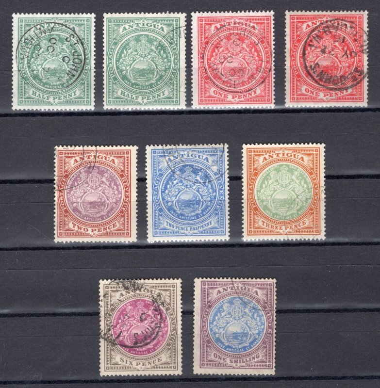 KEVII ANTIGUA 1908-1915 SCARCE SET TO 1/- SCOTT 31-37 SG 41-49 VERY FINE USED