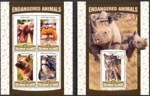 Solomon Islands 2016 Endangered Animals Birds Turtles Wolves sheet + S/S MNH