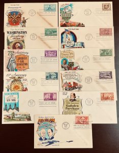 11 different Fluegel cachets 1953 FDCs