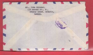 25 cen airmail rate to KOREA with receivers Canada cover 1958