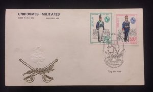 D)1972, URUGUAY, FIRST DAY COVER, ISSUE, MILITARY UNIFORMS OF 1830,