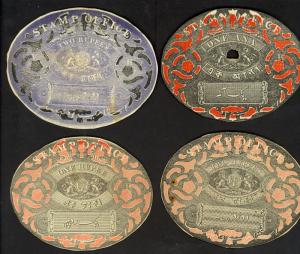 INDIA 19th Century British Revenue Stamped Paper Ovals Colorful & Attractive x6