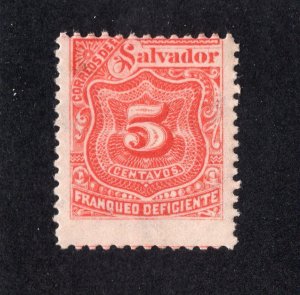 Salvador 1896 5c red Postage Due, ScottJ12 MH, value = $1.10