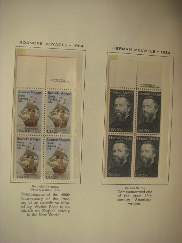 Scott 2066//2109, 1984 Commemorative copyright blocks, 32 MNH blocks, FV $38.80