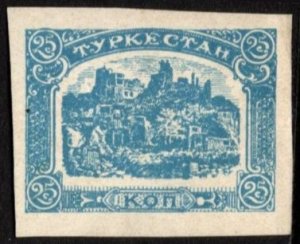 1924 Turkestan Cinderella (Non Issued Stamp) 25 Kopecks Village View Imperforate