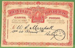 P0956 - HONDURAS - POSTAL HISTORY -  STATIONERY CARD to BELIZE 1891
