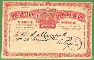 P0956 - HONDURAS - POSTAL HISTORY -  STATIONERY CARD to BELIZE 1891