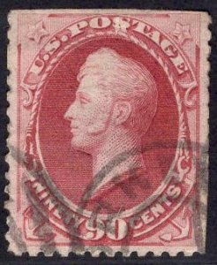 US Stamp Scott #155 90c Carmine Perry Used SCV $325. Elite centering, Color!