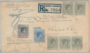 56275  -   BAHAMAS -  POSTAL HISTORY: Registered  COVER to ITALY Trieste  1945