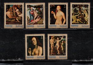 MANAMA Lot Of 6 Used Nudes By Various Artists - Nude Art Paintings On Stamps 18