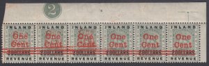 SG 208/208a British Guiana 1890. 1c on $2 marginal control strip of 6 with...