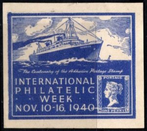 1940 Great Britain Poster Stamp International Philatelic Week Centenary Adhesive