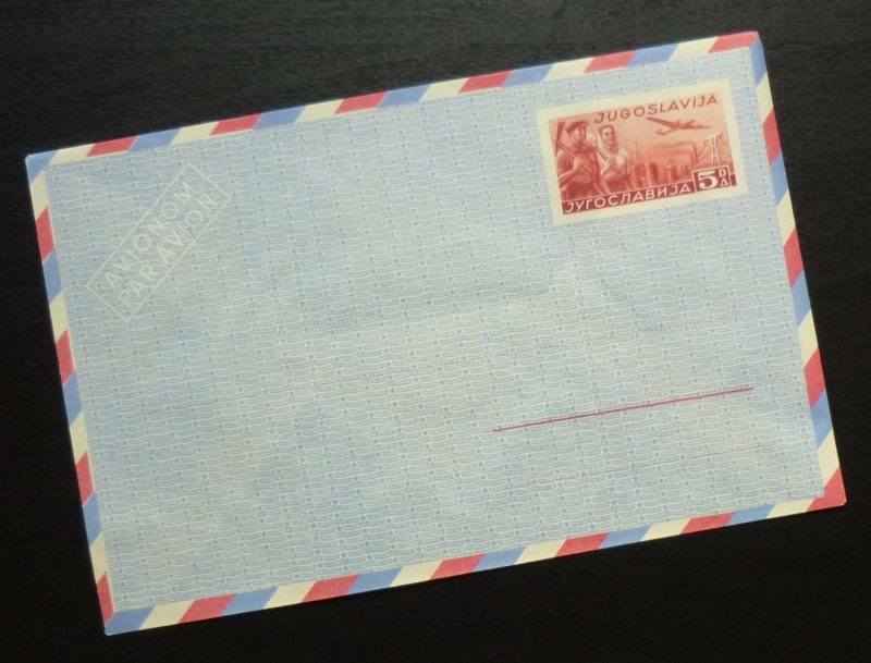 Yugoslavia c1950 Unused Airmail Postal Stationery Envelope - 5 Dinars R! A2