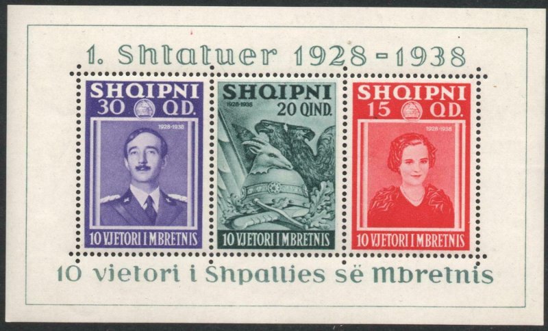 ALBANIA-1938 Accession Anniversary Minisheet Sg 336a MOUNTED MINT V40510