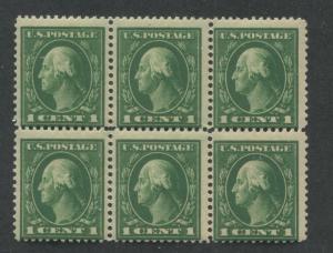 1912 US Stamp #405 1c Mint Never Hinged Average Original Gum Block of 6