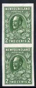 Newfoundland 1932-38 KG5 2c green imperf vertical pair mo...