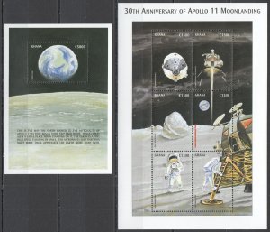 Wb073 Ghana Dominica Space Apollo 11 Moonlanding 1Bl+1Kb Mnh