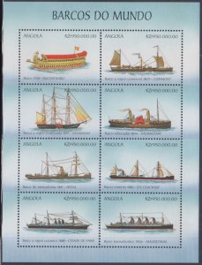 ANGOLA Sc#1089a-h MNH SHEET of 8 DIFF - ANCIENT SHIPS