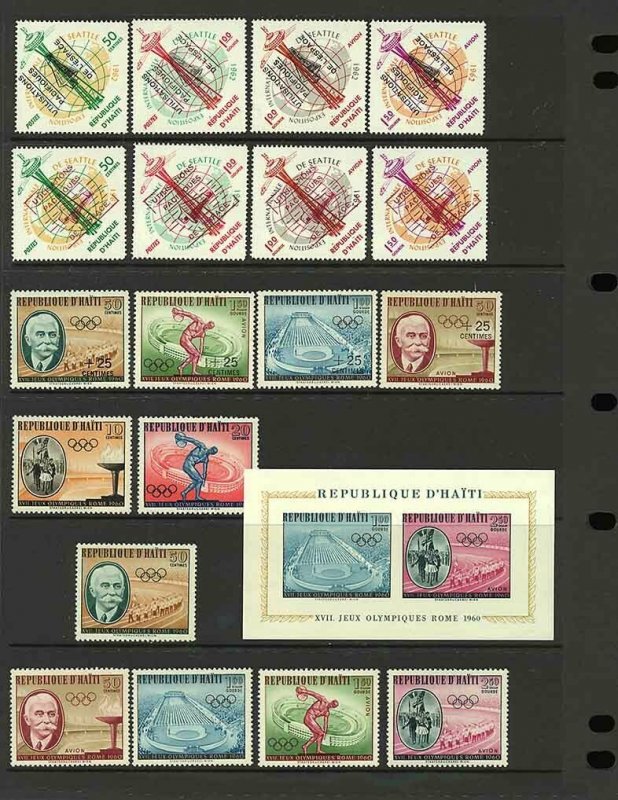 Haiti 1958/63 small range of sets and sheetlets to include ’58 Brussels Stamps