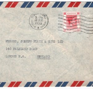 HONG KONG KGVI Air Mail 80c Rate Cover 1950 London {samwells-covers}MA881