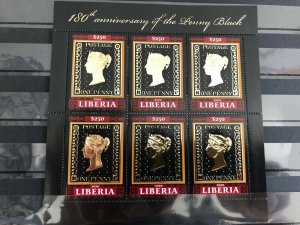 Liberia Stamps-on-Stamps Stamps 2020 MNH Penny Black 180th Anniv SOS 6v M/S 