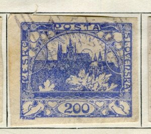 CZECHOSLOVAKIA; 1918 early Hradcany Imperf issue fine used 200h. value