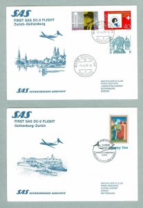 Sweden. Switzerland.  2 First Flight Cover 1979. SAS  DC-9. Gothenburg - Zurich.