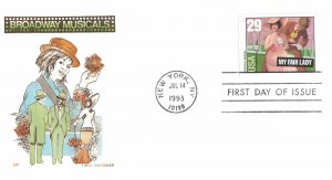 1993 FDC, #2767-2770, 2770a, 29c Broadway Musicals, House of Farnam (5) w/insert