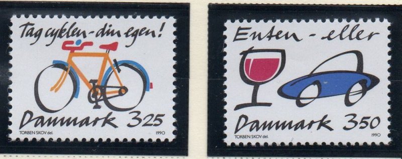 Denmark  Scott 930-1 1990 Drunk Driving Bicycle Safety stamp set mint NH