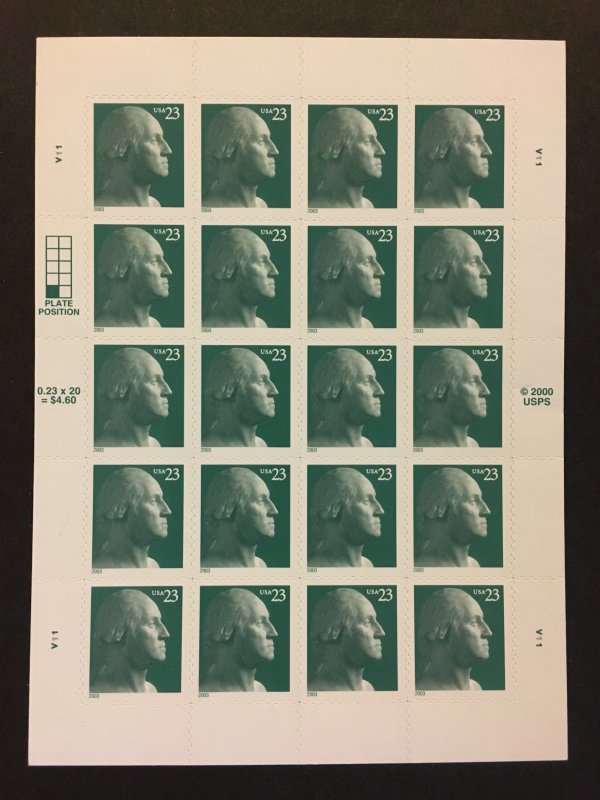 2003 Sheet Reissued 23 cent Green George Washington stamps Sc# 3819