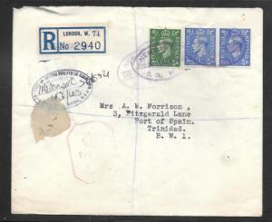 #239,258 On Registered Cover to Port of Spain Trinidad MAY/22/43 Cancel (my5101