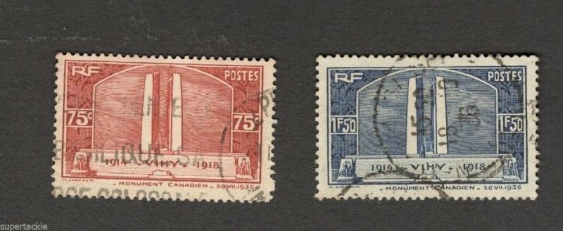 1936 France #311/312 Θ used stamps Canadian War Memorial  VIMY ridge monument