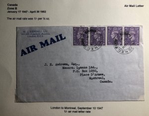 1947 London England Commercial Airmail Cover To Montreal Canada