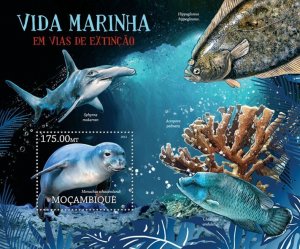 MOZAMBIQUE - 2012 - Endangered Marine Life - Perf Souv Sheet -Mint Never Hinged