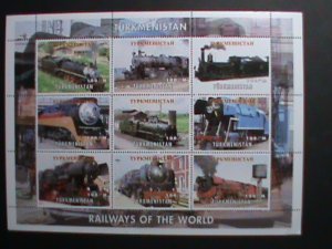 TURKMENISTAN  STAMP-WORLD-FAMOUS TRAINS-RAILWAY OF THE WORLD -MNH SHEET-VF