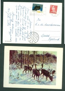 Denmark. Christmas Card 1973. Seal + 60 Ore.Logumkloster+ Kolding. Forest,Deer