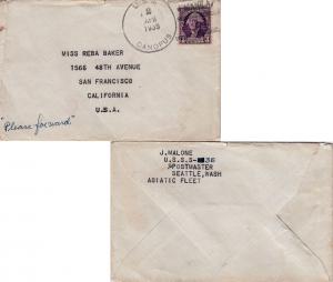 United States Ships 3c Washington 1935 U.S.S. Canopus Manila P.I. Type 3 AS 9...