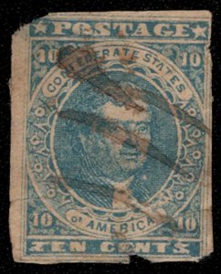 USA #Confederate #3  F/VF used, repaired, nice filler Retails $180