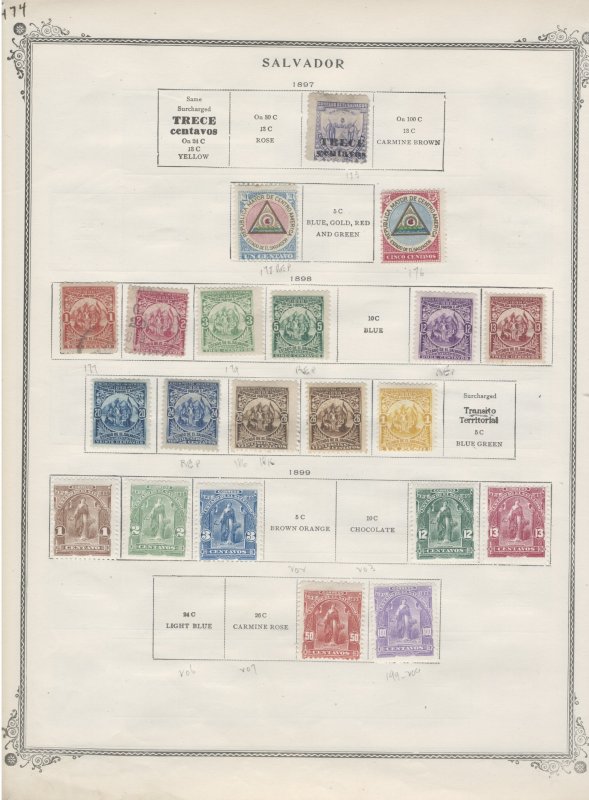 El Salvador, 13 pages of pre-1900 stamps, SCV $1300+ Amazing collection