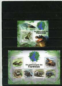 MOZAMBIQUE 2011 REPTILES/CROCODILES SHEET OF 6 STAMPS & S/S MNH