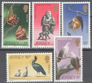 ZAYIX Great Britain - Jersey 217-221 MNH Wildlife Birds Animals Bats Gorillas