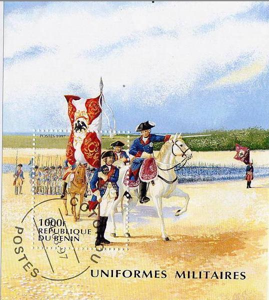 BENIN SHEET USED MILITARY UNIFORMS HORSES WAR
