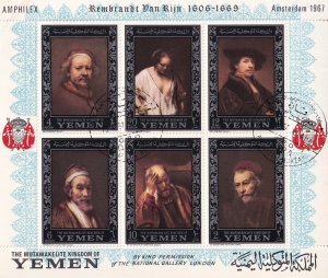 SA22m Yemen 1967 Rembrandt Van Rijn used souvenir sheet