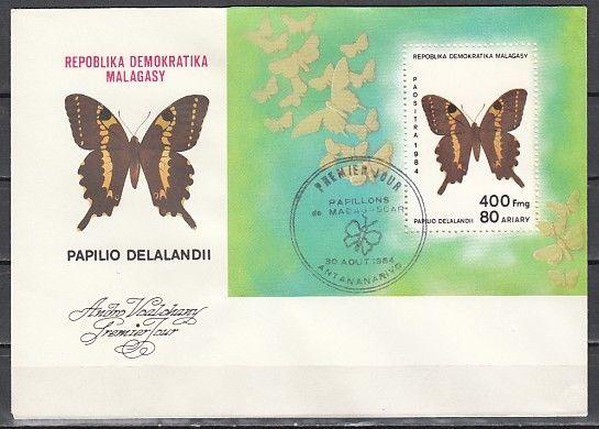 Malagasy Rep., Scott cat. 703. Butterfly s/sheet on a First day cover. ^