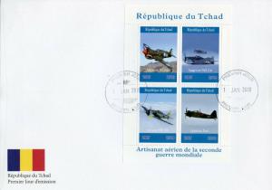Chad 2019 FDC WWII WW2 Aircraft Mustang 4v M/S Cover Aviation Military Stamps