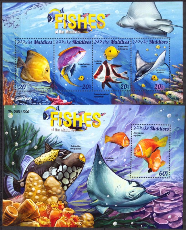 Maldive Islands 2015 Marine Life Fishes (4) Sheet + S/S MNH