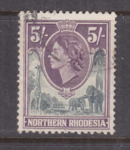 NORTHERN RHODESIA, 1953 QE 5s. Grey & Purple, used.