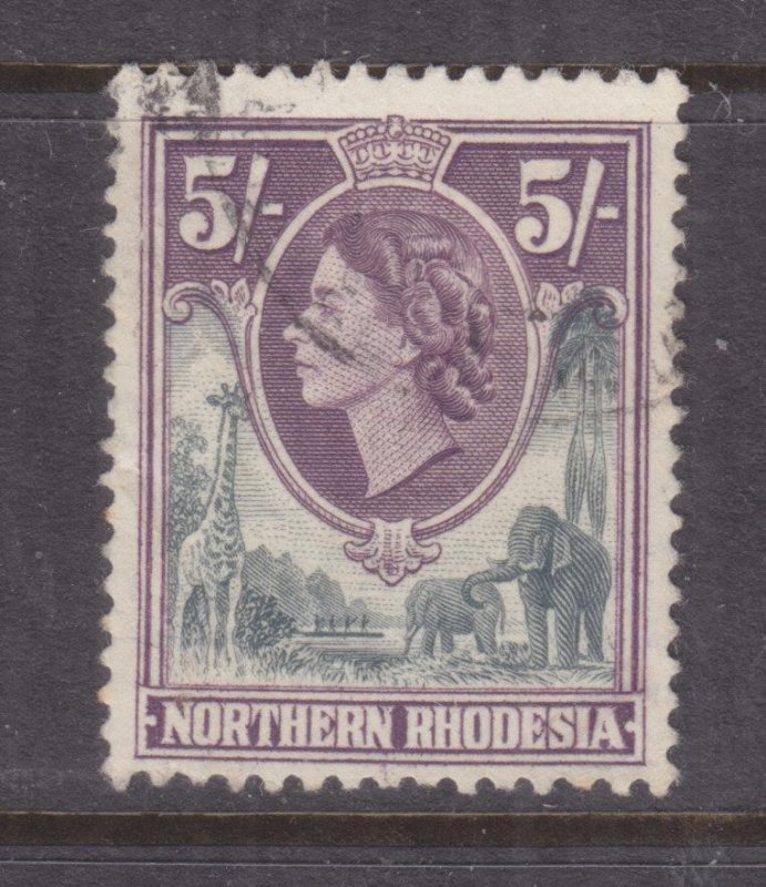 NORTHERN RHODESIA, 1953 QE 5s. Grey & Purple, used.